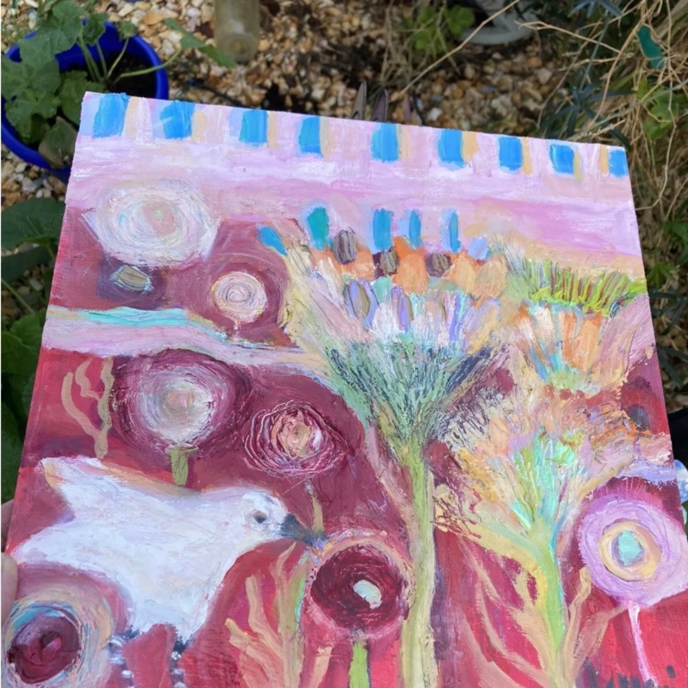 Fairy Tern “ Original Oil Painting Whimsical Landscape 12”x12” on BirchwoodPanel - Picture 2 of 11
